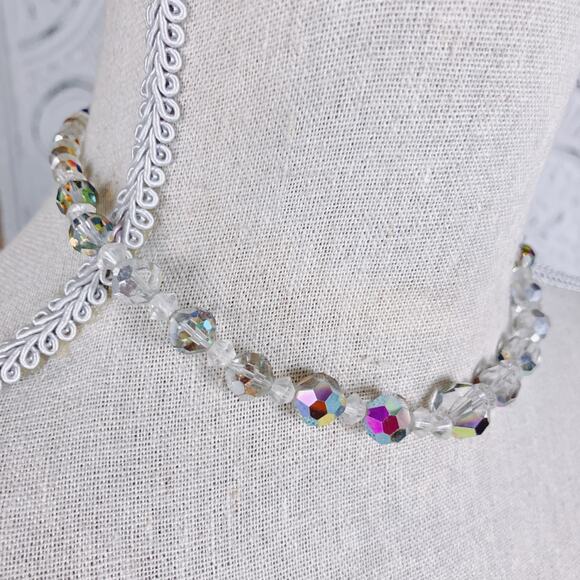 VTG Graduated Faceted Mirror AB Crystal Glass Bead Necklace, Wire Strung Single - Picture 6 of 6